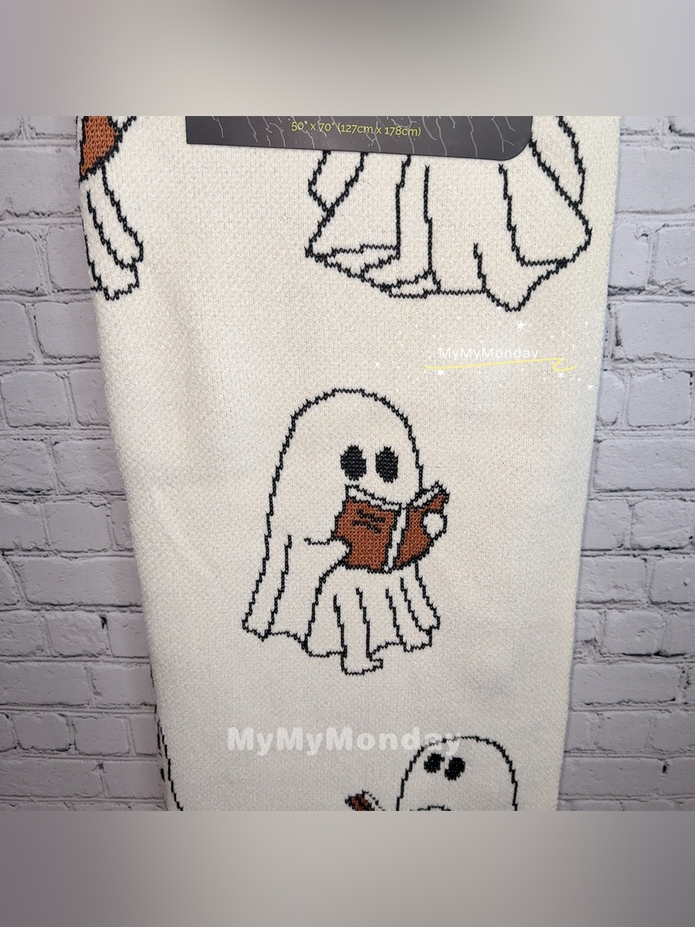 Goblin and Ghoul Halloween Ghost Reading Book Throw Blanket - Picture 3 of 5